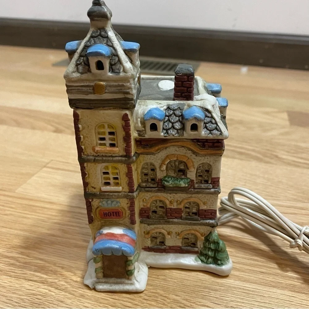 Vintage Christmas Village Collection Porcelain Light Up Hotel Ceramic